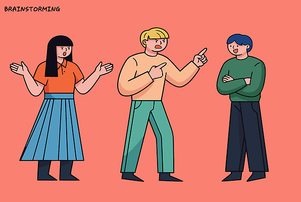 손 여자 남자 감정 컬러 백그라운드 생각 일러스트 모션 표정 대화 사람 손짓 모임 그룹 분위기 토론 의견 소통 브레인스토밍 국내일러스트 AI파일 컨셉 말하기 신체부위 파일형식 벡터