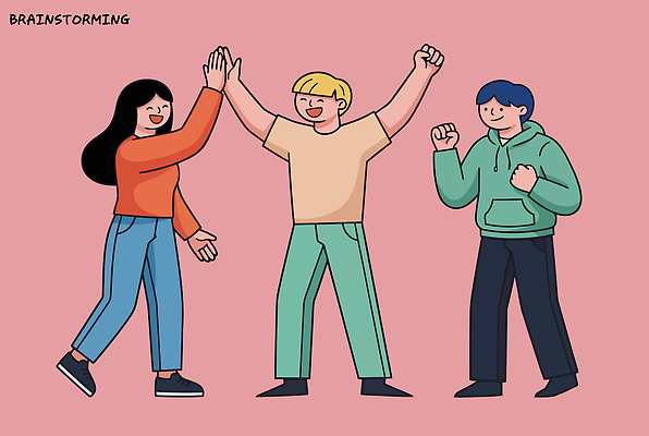 행복 감정 컬러 포즈 일러스트 관계 모션 표정 대화 친구 활발 기쁨 만남 축하 그룹 즐거움 장면 손흔들기 브레인스토밍 국내일러스트 AI파일 컨셉 말하기 파일형식 벡터