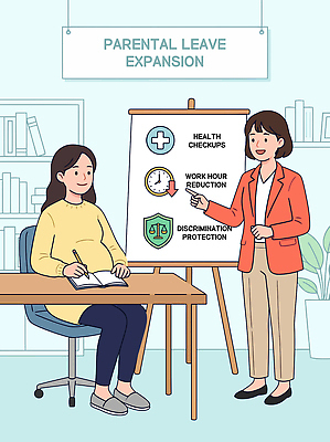 여자 교육 일러스트 회의 건강 부모 임산부 육아 정보 시간 작업 확대 보호 책상 상담 전달 조정 정책 지원 차별 육아휴직 휴직 국내일러스트 AI파일 가구 컨셉 비즈니스 가족 휴가 사람 임신 수상스포츠 파일형식 벡터