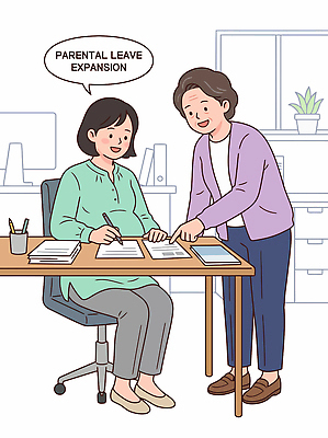 여자 일러스트 가족 회의 대화 사무실 임산부 기록 시간 업무 작업 도움 확대 동료 직원 상담 문서 정책 지원 육아휴직 국내일러스트 AI파일 컨셉 비즈니스 관계 휴가 말하기 사람 임신 파일형식 벡터