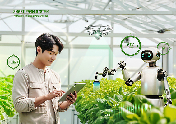 PSD 식물 편집이미지 남자 정보통신 관리 태블릿 농사 기계 로봇 물주기 드론 온실 자동화 스마트팜 이미지편집 농업 통신 모션 사람 전자제품 스마트기기 농장 정보 파일형식