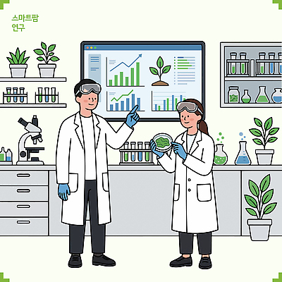 식물 여자 남자 과학 일러스트 생명 그래프 실험 대화 컴퓨터 견본 환경 자료 도구 관찰 실험실 연구원 분석 이미지 스마트팜 국내일러스트 AI파일 직업 컨셉 모션 말하기 사람 전자제품 농장 파일형식 벡터