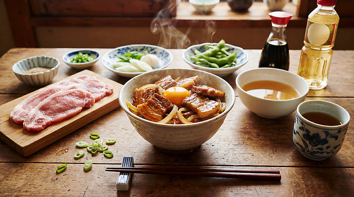 JPG 편집이미지 채소 재료 식탁 반찬 양파 육류 요리 식사 신선 간장 국물 편집실사 AI포토 AI콘텐츠 부타동 음식 식재료 탁자 양념 CG 일본음식 파일형식