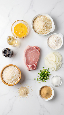 JPG 편집이미지 재료 양파 돼지고기 요리 주방 계란 쌀 식용유 설탕 간장 밀가루 파 생강 가쯔돈 참깨 편집실사 AI포토 AI콘텐츠 채소 곡류 육류 알 양념 기름_음식 가루 CG 깨 일본음식 파일형식