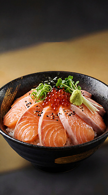 JPG 편집이미지 식재료 탁자 양파 요리 식사 초밥 회 고명 맛 덮밥 간장 연어 일본음식 연어덮밥 편집실사 AI포토 AI콘텐츠 음식 가구 컨셉 채소 어류 양념 CG 파일형식