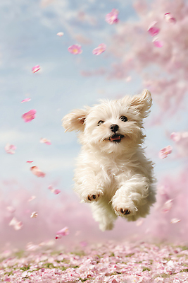 JPG 편집이미지 꽃잎 행복 자연 반려동물 달리기 햇빛 소풍 봄 마음 강아지 즐거움 장면 놀기 편집실사 AI컴퓨터그래픽 AI콘텐츠 동물 계절 꽃 감정 모션 태양 야외활동 개 CG 생태계 파일형식