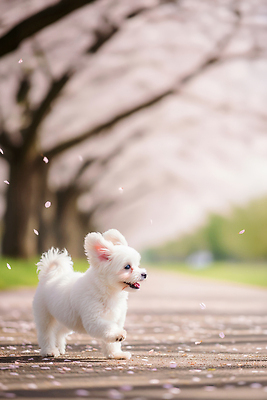 JPG 나무 편집이미지 공원 꽃잎 길 자연 풍경 반려동물 귀여움 봄 산책 벚꽃 강아지 즐거움 편집실사 AI컴퓨터그래픽 AI콘텐츠 식물 동물 계절 공공시설 꽃 감정 컨셉 휴식 개 CG 생태계 파일형식