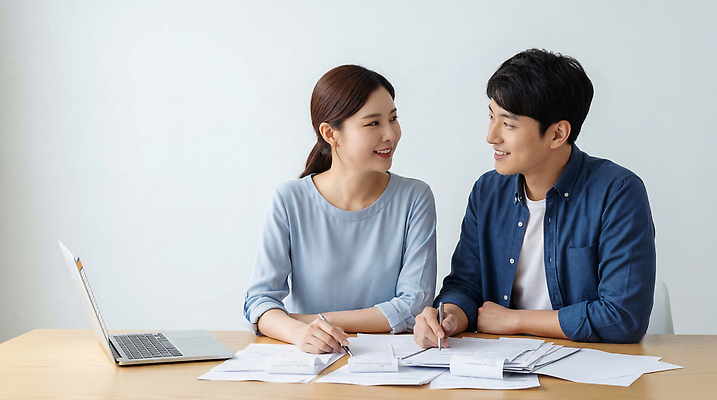 가구 컨셉 비즈니스 말하기 사람 경제 전자제품 CG 파일형식 AI포토 남자 여자 탁자 문서 노트북 대화 작업 사무실 집중 커뮤니케이션 협력 실험 아이디어 프레젠테이션 편집실사 편집이미지 JPG 자산관리 가계부 스마트 의료성형뷰티 AI인물포토 AI콘텐츠