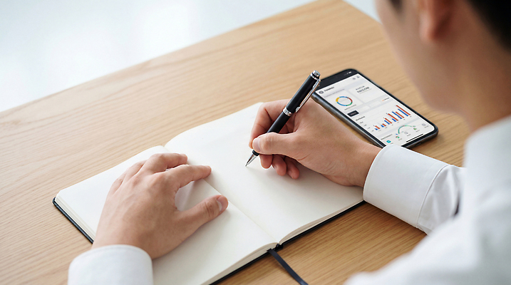 컨셉 비즈니스 문구용품 신체부위 경제 핸드폰 스마트기기 작업 CG 파일형식 AI포토 공책 기록 스마트폰 손 실험 업무 집중 아이디어 사무실 시간 사람 그래프 자료 편집실사 편집이미지 JPG 자산관리 가계부 스마트 의료성형뷰티 AI인물포토 AI콘텐츠