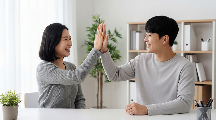 JPG 편집이미지 손 여자 남자 포즈 모션 협력 대화 웃음 사람 친구 사무실 공간 기쁨 스마트 교류 자산관리 동행 가계부 의료성형뷰티 편집실사 AI인물포토 AI콘텐츠 감정 컨셉 비즈니스 관계 표정 말하기 신체부위 경제 CG 파일형식 AI포토