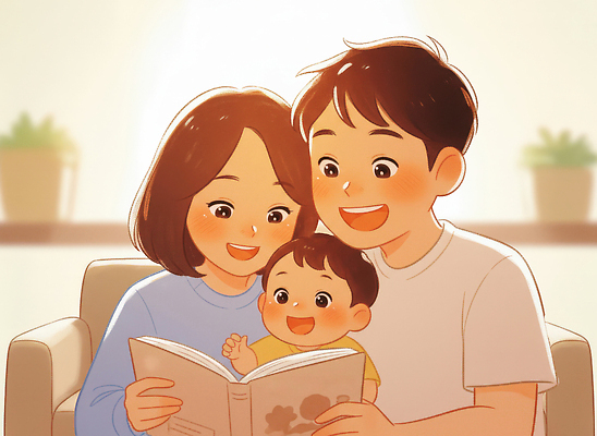 감정 컨셉 가족 관계 모션 표정 사람 건물 파일형식 부모 아기 책 읽기 행복 웃음 따뜻함 주택 시간 놀이 보살핌 이야기 함께함 즐거움 교육 성장 사랑 의사소통 국내일러스트 일러스트 PSD