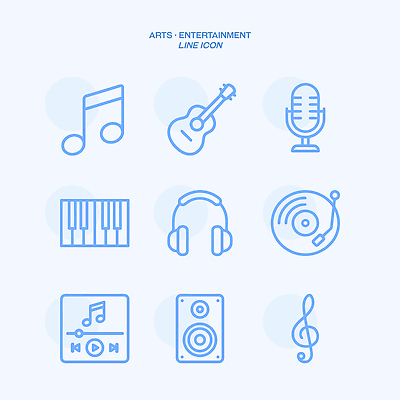 아이콘 기호 디자인 예술 악기 음악 연주 헤드폰 스피커 소리 게임 레코드 피아노 마이크 음성 2D아이콘 AI파일 문자 음향기기 놀이 문화예술 음반 건반악기 파일형식 벡터