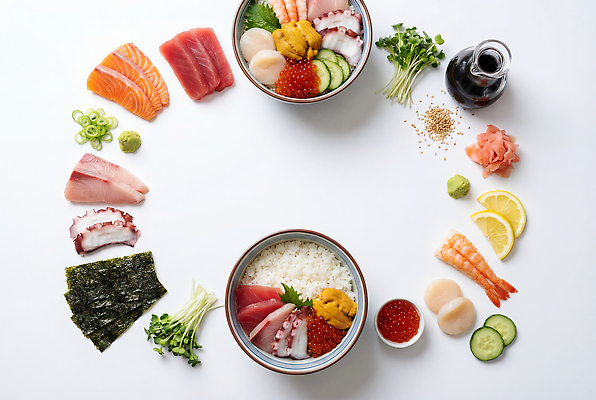 JPG 편집이미지 재료 밥 어류 요리 식사 초밥 샐러드 회 신선 해산물 간장 입맛 카이센동 편집실사 AI포토 AI콘텐츠 음식 수중동물 양념 CG 덮밥 일본음식 파일형식