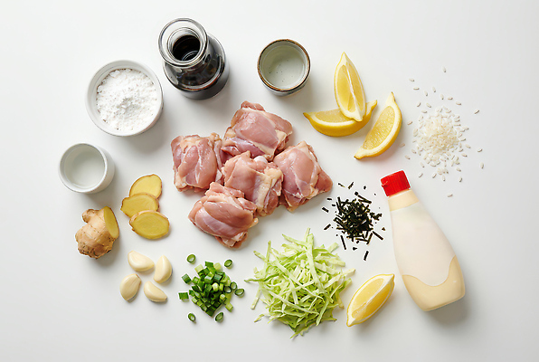 JPG 편집이미지 재료 양파 마늘 요리 닭고기 식용유 레몬 준비 양배추 간장 생강 대파 다진마늘 카라아게 편집실사 AI포토 AI콘텐츠 가라아게동 채소 과일 육류 튀김 양념 기름_음식 CG 덮밥 파 일본음식 파일형식