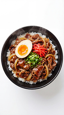 JPG 편집이미지 그릇 아시아 밥 육류 요리 계란 일본 식사 덮밥 육식 생강 대파 규동 일본음식 편집실사 AI포토 AI콘텐츠 식기 나라 음식 채소 식재료 알 CG 파 파일형식