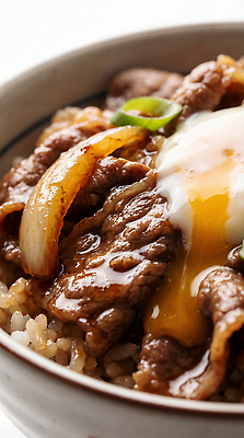 JPG 편집이미지 그릇 밥 양파 육류 요리 계란 식사 소고기 맛 덮밥 도시락 간장 규동 반숙 일본음식 편집실사 AI포토 AI콘텐츠 식기 음식 컨셉 채소 식재료 알 양념 CG 파일형식