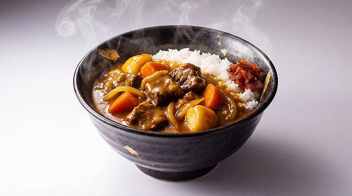 JPG 편집이미지 그릇 음식 재료 밥 감자 요리 식사 당근 소고기 맛 김 카레 편집실사 AI포토 AI콘텐츠 카레동 식기 컨셉 채소 뿌리채소 육류 해조류 CG 덮밥 일본음식 파일형식