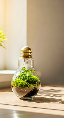 JPG 식물 편집이미지 디자인 전구 자연 유리 조명 실내 장식 초록색 햇빛 반사 공간 배열 창가 이미지편집 AI컴퓨터그래픽 AI콘텐츠 컬러 창문 재질 내부 태양 생태계 파일형식