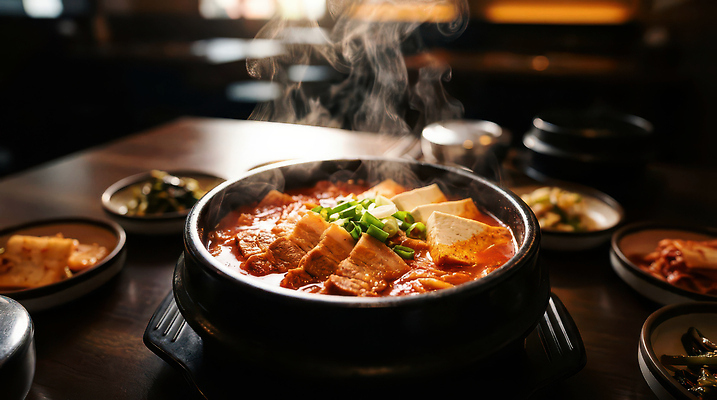 JPG 편집이미지 한식 재료 탁자 반찬 양파 요리 식당 식사 찌개 두부 국물 대파 김치찌개 돼지고기김치찌개 편집실사 AI포토 AI콘텐츠 음식 가구 채소 상점 CG 파 파일형식