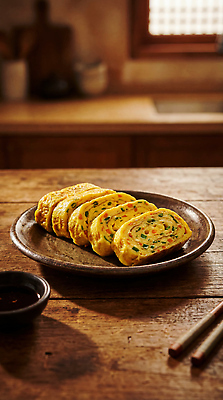 JPG 편집이미지 접시 한식 음식 조각 재료 식탁 요리 식사 아침식사 레시피 계란말이 나무탁자 편집실사 AI포토 AI콘텐츠 식기 탁자 계란요리 CG 파일형식