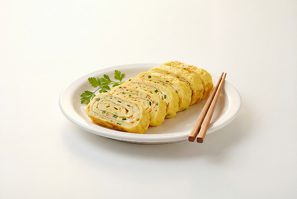 JPG 편집이미지 접시 한식 음식 컬러 채소 고추 반찬 요리 계란 식사 맛 파 계란말이 나무젓가락 간편조리식품 편집실사 AI포토 AI콘텐츠 식기 컨셉 젓가락 알 계란요리 CG 파일형식