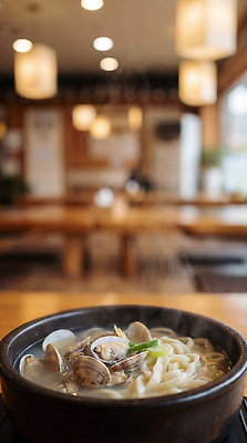 JPG 나무 편집이미지 음식 백그라운드 탁자 조개 조명 따뜻함 대화 요리 식당 편안함 해산물 국수 국물 바지락 바지락칼국수 편집실사 AI포토 AI콘텐츠 식물 가구 어패류 말하기 상점 면류 감각 CG 칼국수 파일형식