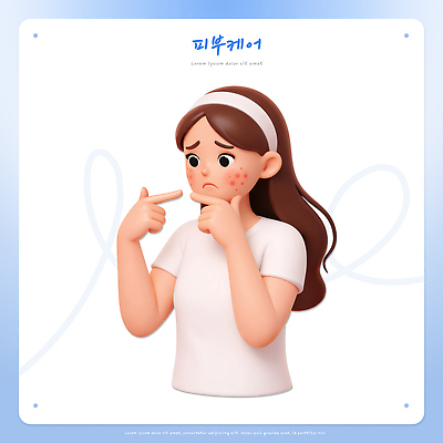 PSD 편집이미지 캐릭터 얼굴 티셔츠 표정 건강 뷰티 슬픔 흰색 표현 피부 고민 걱정 피부관리 여드름 소셜미디어 피부트러블 편집3D 감정 컬러 셔츠 신체부위 3D 피부질환 파일형식