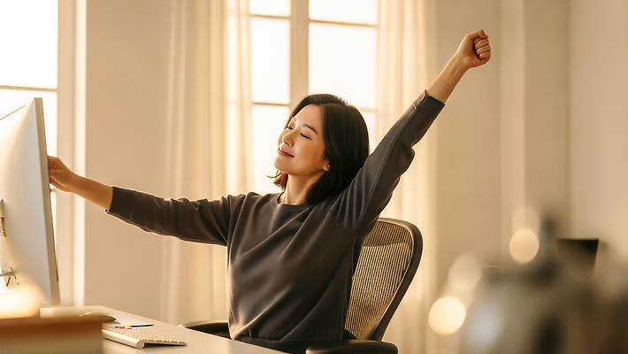 JPG 편집이미지 여자 창문 휴식 건강 일상 컴퓨터 사무실 햇빛 환경 스트레칭 시간 작업 집중 의료성형뷰티 편집실사 AI인물포토 AI콘텐츠 컨셉 비즈니스 사람 라이프 전자제품 운동 태양 CG 파일형식 AI포토