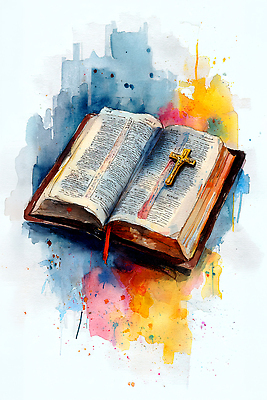 JPG 디자인 기독교 종교 종이 예술 컬러 십자가 일러스트 수채화 그래픽 책 성경 기록 오픈 역사 그림 문서 페이지 뷰티풀 테마 국내일러스트 AI일러스트 AI콘텐츠 종교용품 파일형식