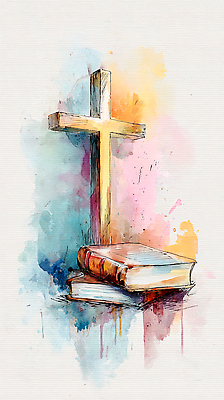 JPG 디자인 기독교 종교 문화 예술 상징 컬러 십자가 일러스트 책 성경 물감 표현 클래식 묘사 그림 창작 국내일러스트 AI일러스트 AI콘텐츠 컨셉 종교용품 미술도구 파일형식