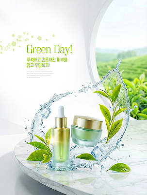 PSD 편집이미지 자연 나뭇잎 뷰티 화장품 물방울 상품 크림 모던 피부관리 스킨케어 보습 젤 사용방법 수분_꽃가루 이미지편집 잎 생태계 방법 파일형식