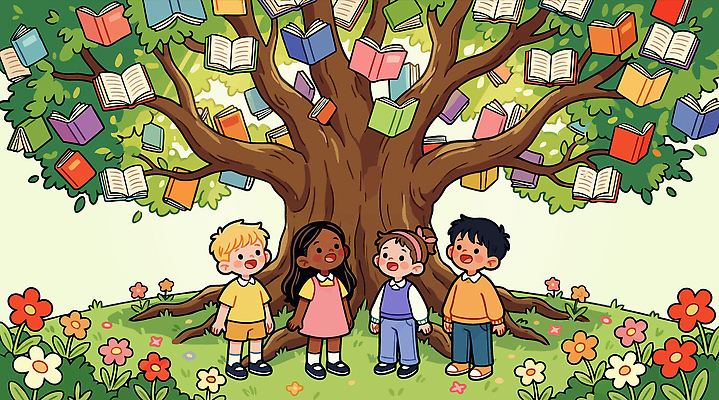 나무 교육 꽃 어린이 일러스트 모션 자연 놀이 아침 커뮤니케이션 이야기 책 친구 학습 독서 꿈 놀이터 즐거움 발견 오후 참여 국내일러스트 AI파일 주간 식물 감정 관계 사람 생태계 파일형식 벡터