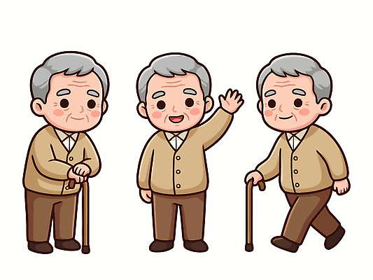 캐릭터 할아버지 노년 포즈 일러스트 지팡이 웃음 턱시도 실버 장면 도우미 돌봄 손흔들기 국내일러스트 AI파일 남자 모션 표정 정장 성인 파일형식 벡터