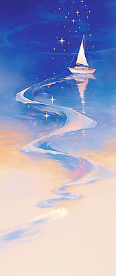 JPG 별 예술 바다 컬러 이동 요트 일러스트 하늘 항해 창조 풍경 반사 고요 일몰 표현 배 수면 그림 물길 국내일러스트 AI일러스트 AI콘텐츠 자연요소 길 컨셉 배_교통 과일 물 노을 파일형식