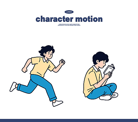 캐릭터 남자 어린이 포즈 일러스트 학교 모션 놀이 앉기 소년 책 친구 학습 독서 달리기 운동 표현 시간 즐거움 상상력 자아 국내일러스트 AI파일 교육 감정 관계 건강 사람 파일형식 벡터