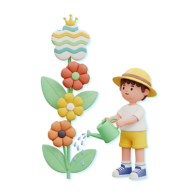 PSD 나무 식물 편집이미지 꽃 어린이 컬러 모션 자연 사랑 야외 여름 장난감 정원 물통 물주기 편집3D 계절 감정 사람 3D 생태계 파일형식