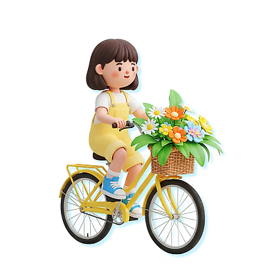PSD 편집이미지 꽃 어린이 꽃다발 놀이 소녀 초록색 여름 운동 소풍 노란색 바구니 자전거 즐거움 편집3D 식물 계절 여자 감정 컬러 건강 사람 야외활동 3D 바이크 파일형식