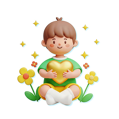 PSD 편집이미지 캐릭터 꽃 어린이 사랑 웃음 소년 초록색 금색 하트 오브젝트 편집3D 모양 식물 남자 감정 컬러 표정 사람 3D 파일형식