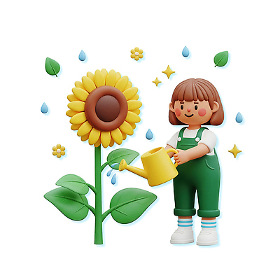 PSD 식물 동물 편집이미지 꽃 어린이 자연 해바라기 소녀 일상 초록색 농장 노란색 물통 물주기 원예 이웃 편집3D 여자 컬러 농업 모션 사람 취미 라이프 3D 생태계 파일형식