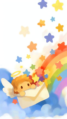 JPG 캐릭터 별 어린이 상징 컬러 백그라운드 무지개 일러스트 상상 하늘 동화 천사 기쁨 꿈 표현 편지 그림 이미지 창의성 환상 국내일러스트 AI일러스트 AI콘텐츠 자연요소 감정 컨셉 사람 파일형식