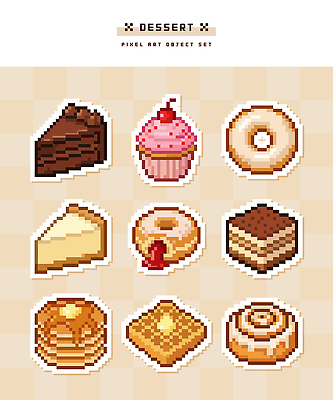 예술 음식 컬러 조각 일러스트 디저트 케이크 초콜릿 다양 도넛 맛 컵케이크 그림 꿀 푸딩 치즈케이크 픽셀 캐러멜 티라미수 국내일러스트 AI파일 다수 컨셉 파일형식 벡터