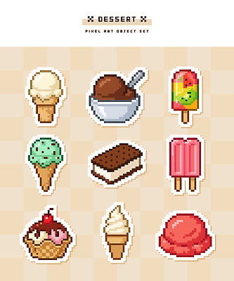 모양 컬러 백그라운드 일러스트 아이스크림 디저트 샌드위치 컵 다양 체리 젤리 스쿱 아이스바 픽셀 국내일러스트 AI파일 식기 음식 다수 과일 파일형식 벡터