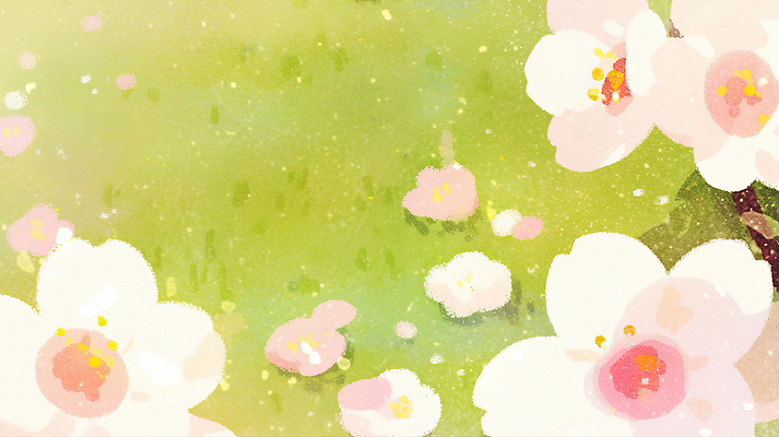 JPG 식물 꽃 감정 컬러 꽃밭 일러스트 자연 생명 날씨 풍경 초원 초록색 햇빛 봄 벚꽃 만개 뷰티풀 국내일러스트 AI일러스트 AI콘텐츠 계절 태양 생태계 파일형식