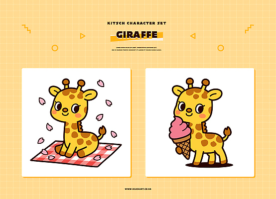 동물 캐릭터 디자인 꽃잎 어린이 분홍색 컬러 백그라운드 패턴 일러스트 아이스크림 세트 장난감 노란색 고리 기린 그림 일러캐릭터 AI파일 꽃 무늬 포유류 디저트 사람 파일형식 벡터