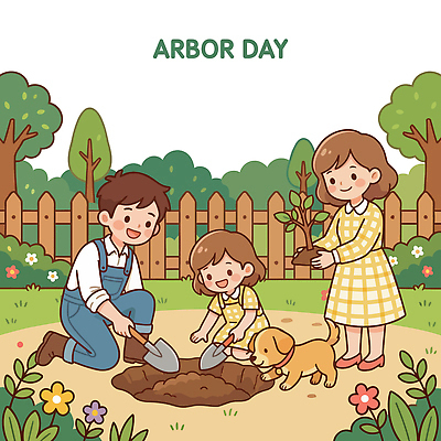 나무 식물 꽃 행복 어린이 일러스트 가족 모션 자연 엄마 함께함 야외 일상 정원 흙 아빠 강아지 땅 식목일 나무심기 놀기 심기 국내일러스트 AI파일 기념일 감정 컨셉 관계 사람 라이프 반려동물 개 생태계 파일형식 벡터