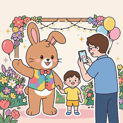 꽃 행복 어린이 인형 백그라운드 일러스트 가족 놀이 이벤트 장식 친구 스마트폰 부모 만남 축하 토끼 생일 어린이날 즐거움 풍선 국내일러스트 AI파일 식물 기념일 감정 컨셉 포유류 관계 사람 핸드폰 스마트기기 반려동물 파일형식 벡터