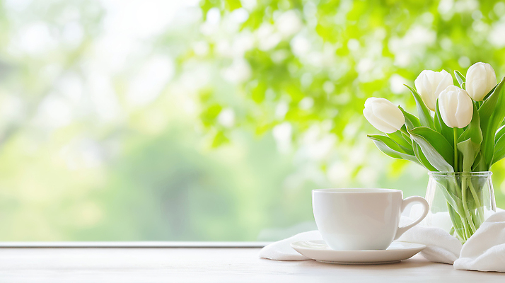 JPG 나무 식물 편집이미지 커피 백그라운드 자연 탁자 아침 인테리어 정원 꽃병 튤립 커피잔 창가 원예 편집실사 AI컴퓨터그래픽 AI콘텐츠 주간 디자인 꽃 음료 가구 창문 잔 취미 CG 생태계 파일형식