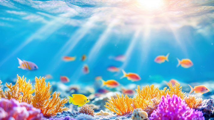 JPG 편집이미지 바다 컬러 자연 바닥 어류 햇빛 바닷속 수중 수영 수중동물 산호 산호초 이미지편집 AI컴퓨터그래픽 AI콘텐츠 동물 태양 수상스포츠 수중식물 자포동물 생태계 파일형식