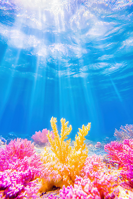 JPG 편집이미지 바다 컬러 자연 물 햇빛 바닷속 수중 수중동물 수면 산호초 생태계 이미지편집 AI컴퓨터그래픽 AI콘텐츠 자연요소 동물 태양 수중식물 파일형식