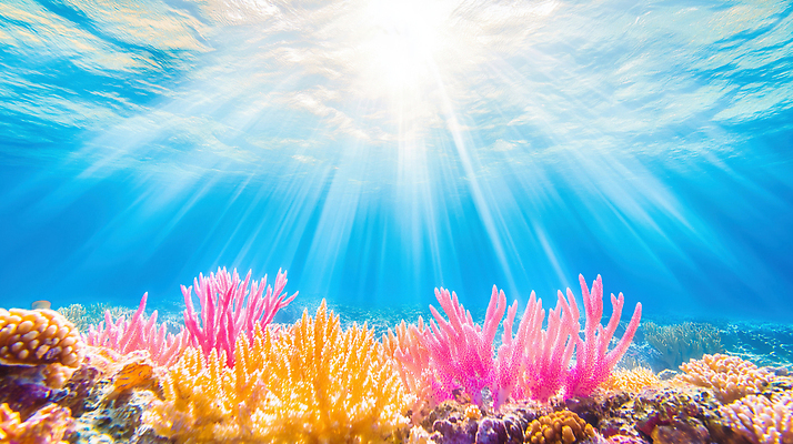 JPG 편집이미지 바다 컬러 자연 어류 물 빛 태양 바닷속 수중 수중동물 수면 산호초 수조 생태계 이미지편집 AI컴퓨터그래픽 AI콘텐츠 자연요소 동물 수중식물 파일형식